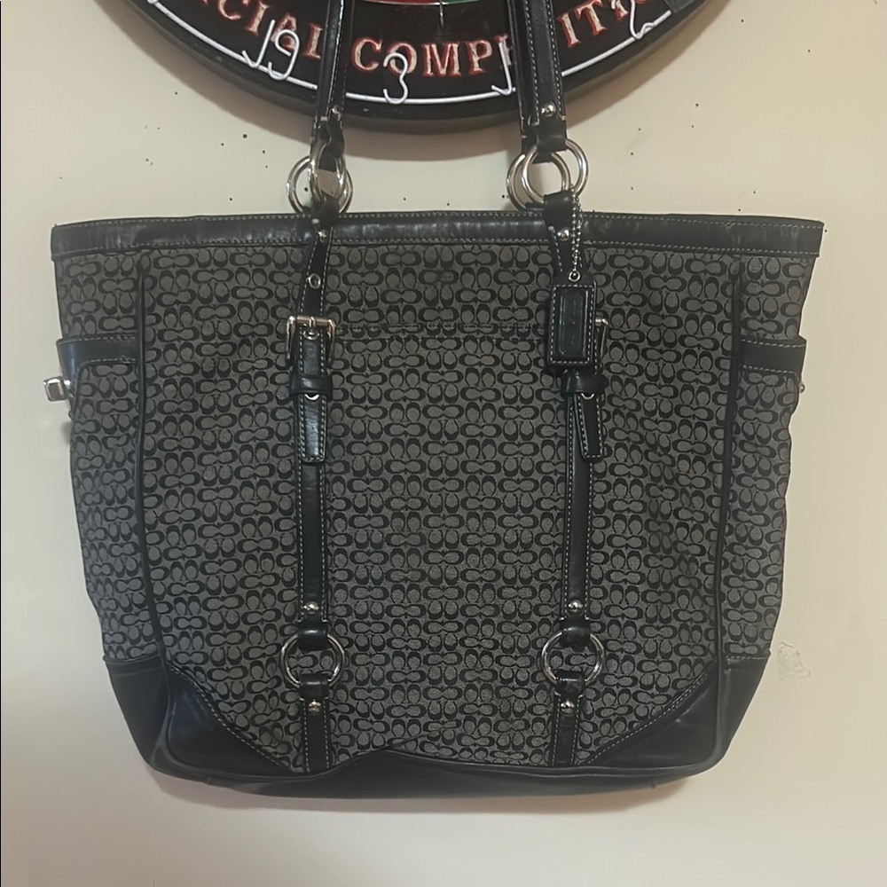 Coach Black and Gray Woven Tote Bag